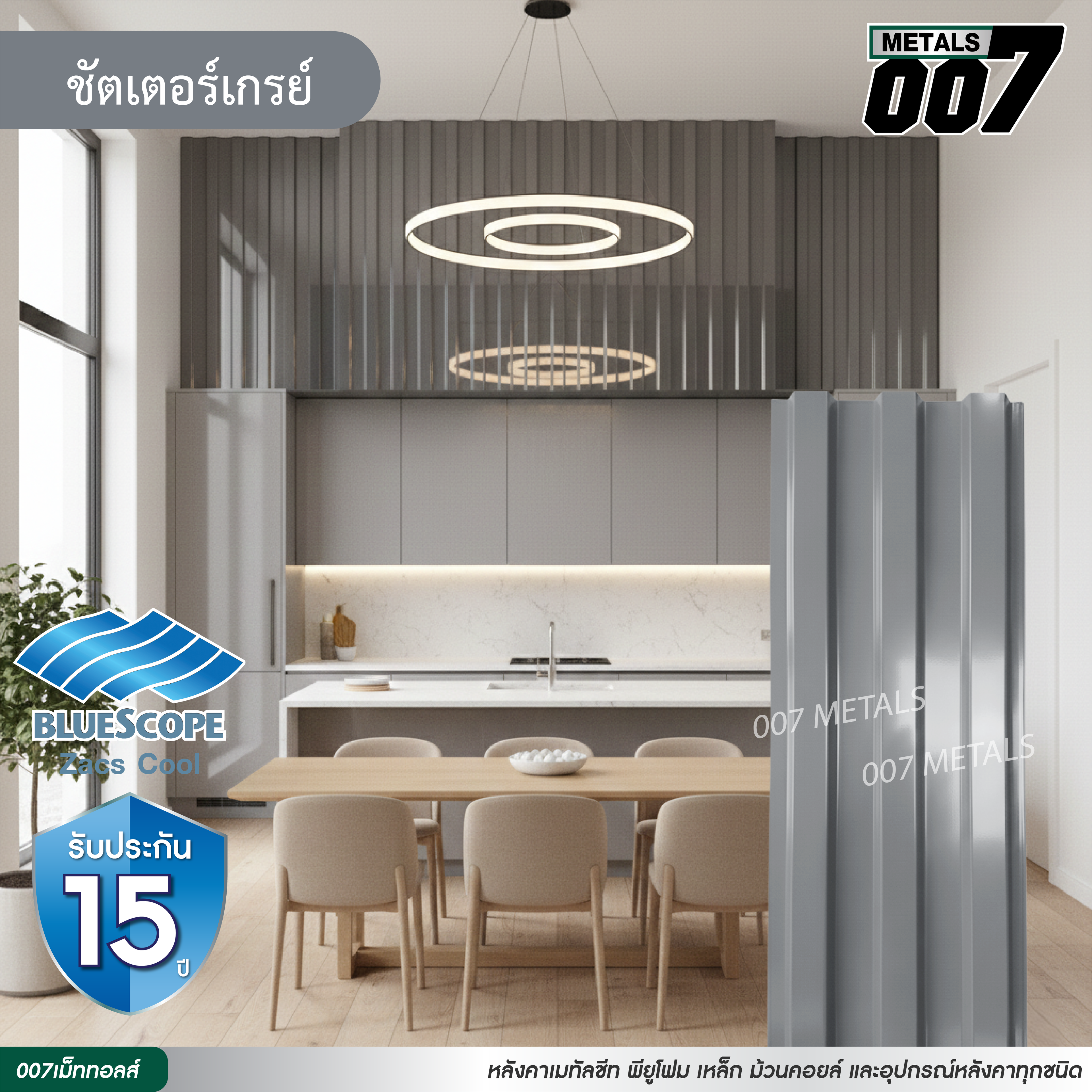 ลอนพาแนล 3 สัน บลูสโคป กว้าง 29.8 ซม. สีชัตเตอร์ เกรย์