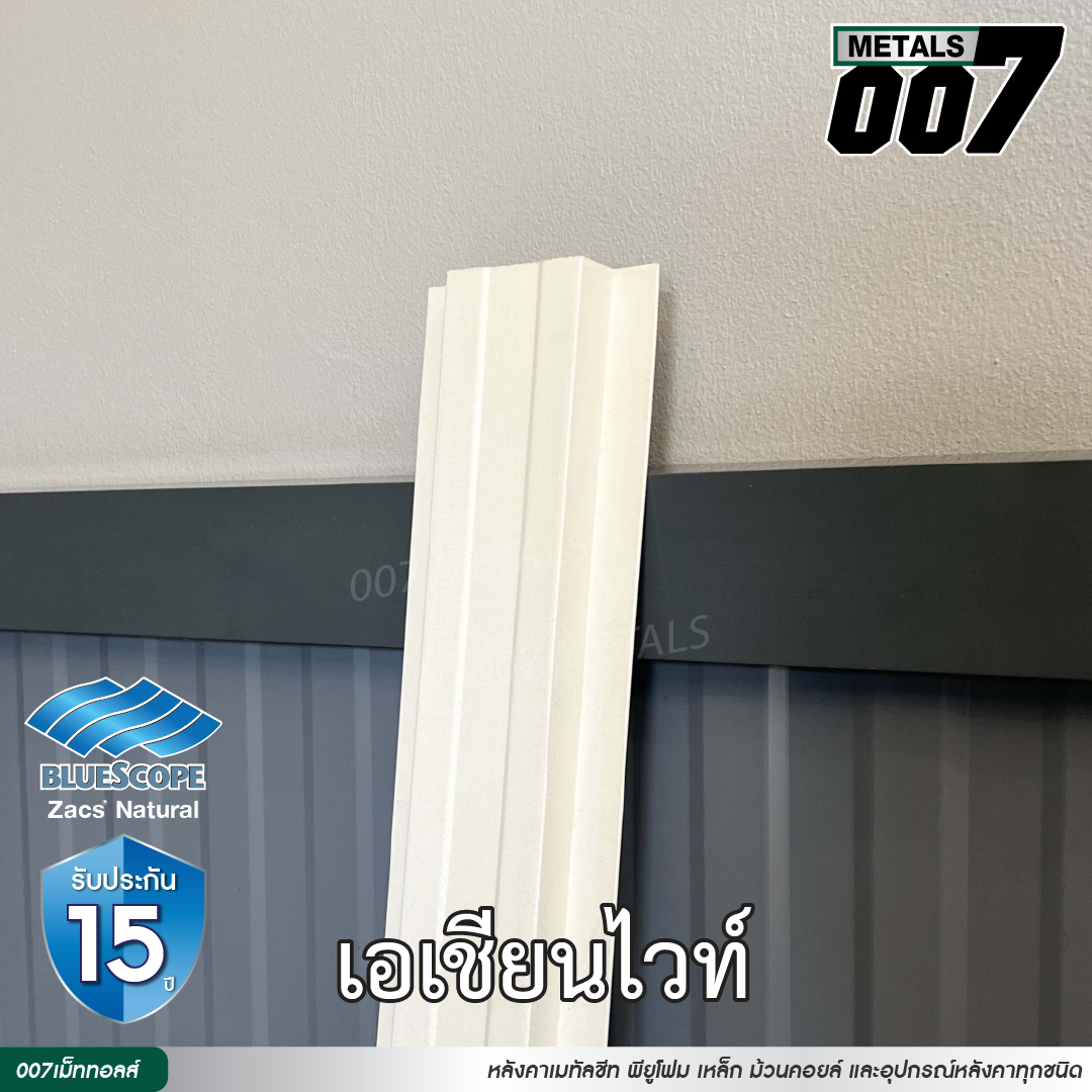 ลอนรั้ว บลูสโคป รุ่นพรีเมียม กว้าง 10 ซม. สีเอเชียน ไวท์