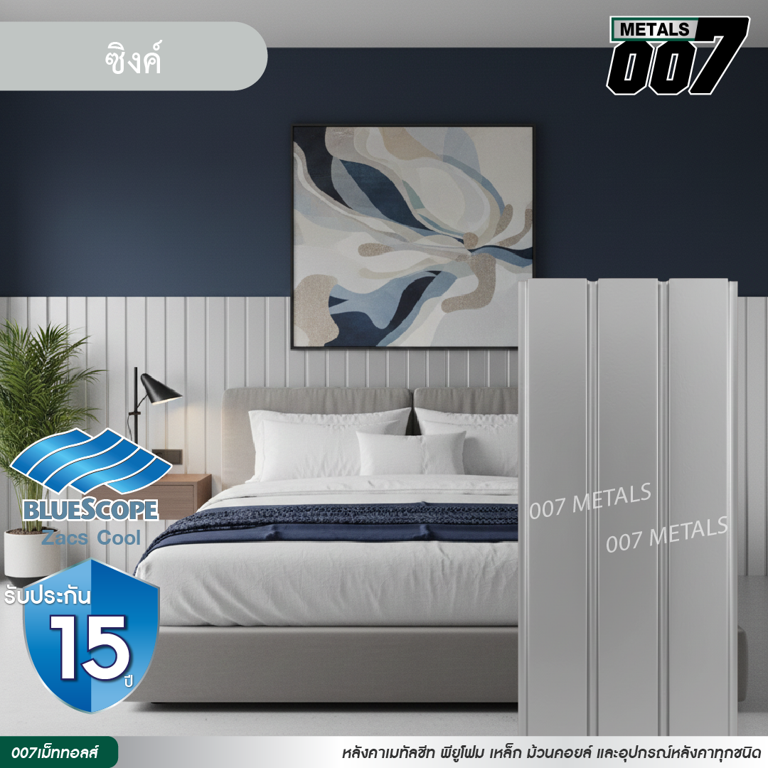 ลอนผนัง บลูสโคป กว้าง 33.3 ซม. สีซิงค์